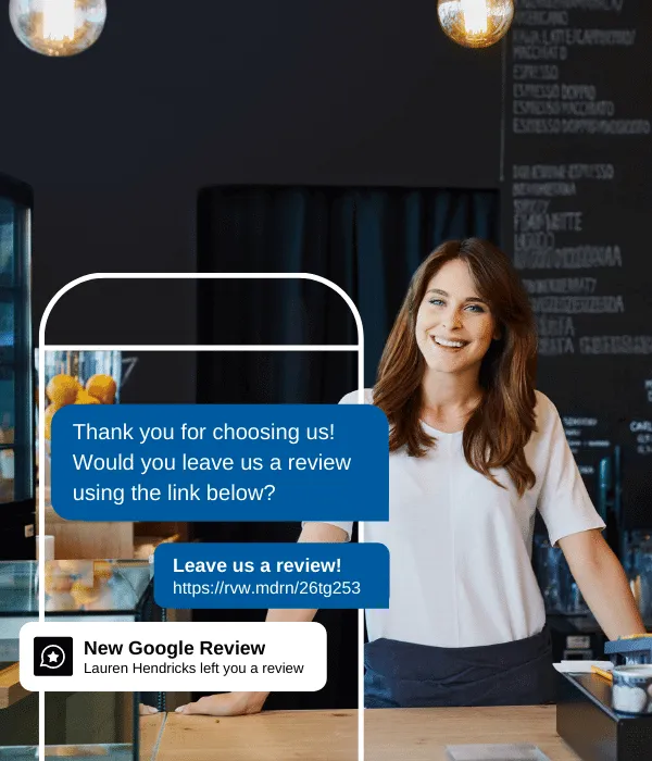 A customer being asked to leave a Google review by text